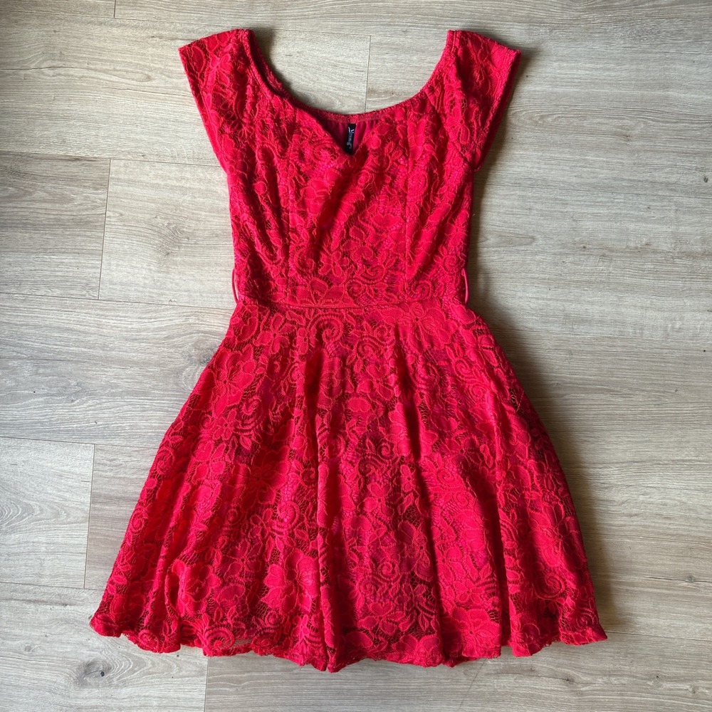 Versailles Red Floral Lace Skater‎ Dress